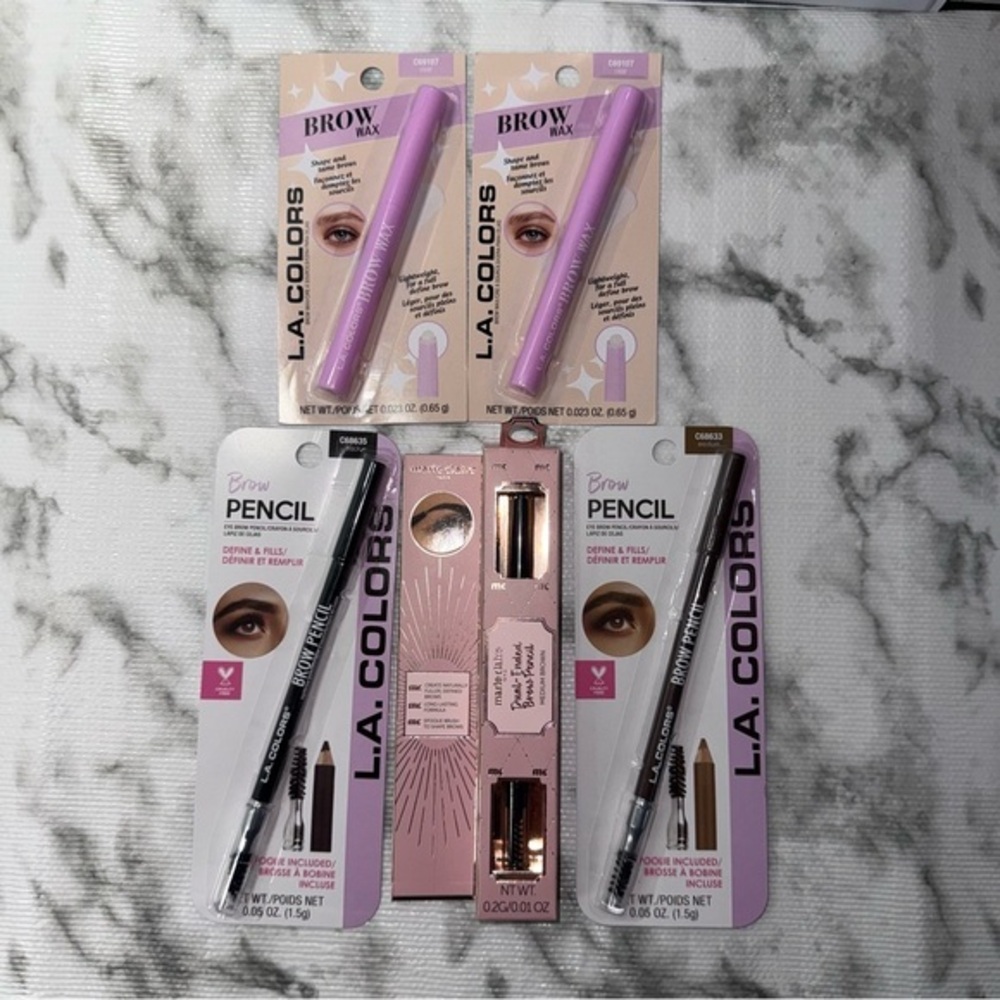 L.A. Colors Brow Pencil‎ & Clear Brow Wax Set Black Medium w Spoolie New